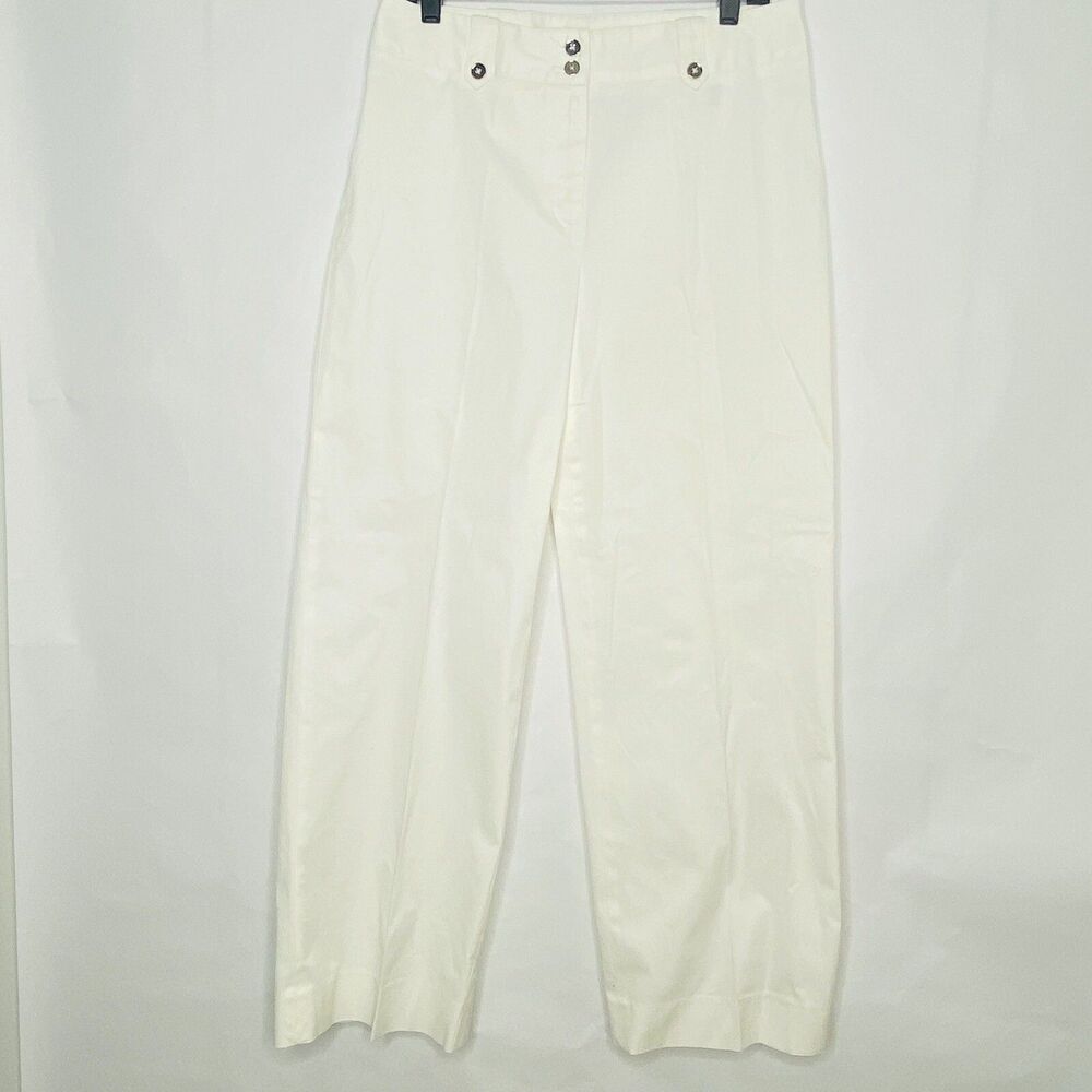 Jone NY Signature Pants Women 10 White Stretch Casual Silver Buttons Summer Cool